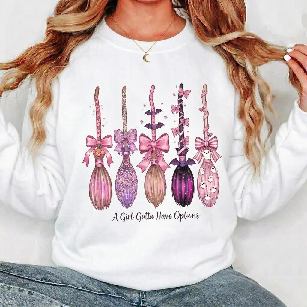Coquette Halloween A Girl Gotta Have Options Sweatshirt Spooky Season Fall Witch Women Pink Retro