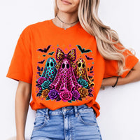 Coquette Halloween Ghost Leopard Floral Trio Sweatshirt and T-Shirt Spooky Season Women Cute Retro