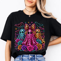 Coquette Halloween Ghost Leopard Floral Trio Sweatshirt and T-Shirt Spooky Season Women Cute Retro