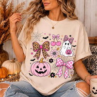 Coquette Halloween Pink Ghost Pumpkin Bow Sweatshirt Spooky Season Women Cute Girly Leopard Bow Design
