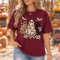 Coquette Halloween Shirt Cute Retro Ghost Trio Graphic Tee Cherry Bow Spooky Fall Aesthetic