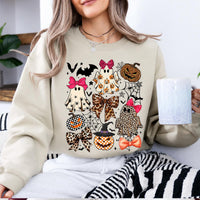 Coquette Halloween Spooky Bows Ghosts Sweatshirt and T-Shirt Spooky Season Fall Women Cute Leopard Retro Graphic