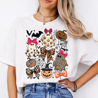 Coquette Halloween Spooky Bows Ghosts Sweatshirt and T-Shirt Spooky Season Fall Women Cute Leopard Retro Graphic