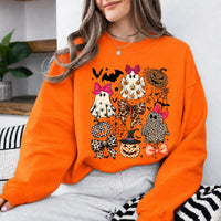 Coquette Halloween Spooky Bows Ghosts Sweatshirt and T-Shirt Spooky Season Fall Women Cute Leopard Retro Graphic