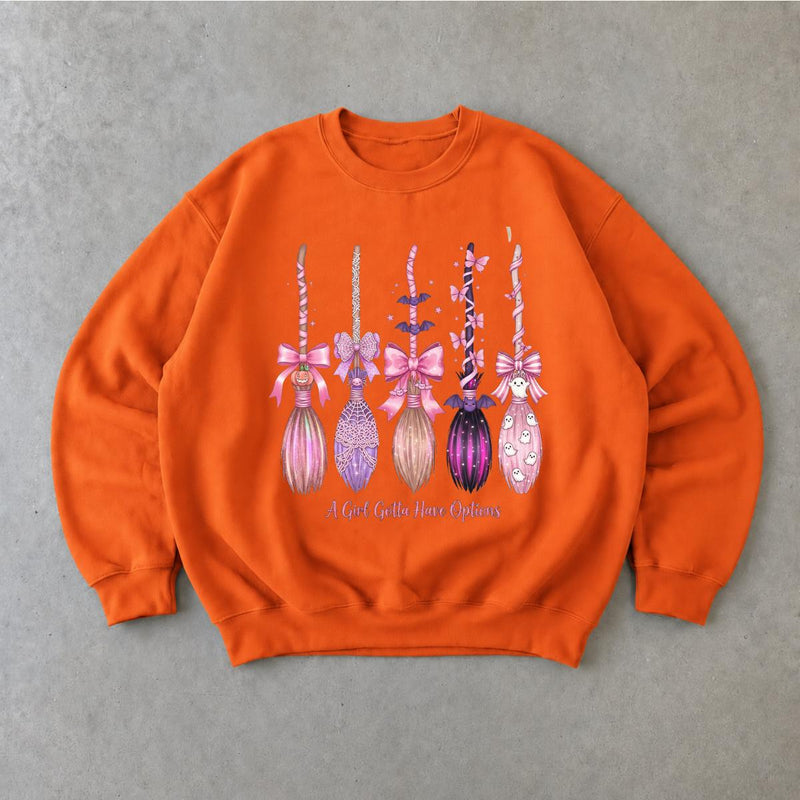 Coquette Halloween Sweatshirt A Girl Gotta Have Options Spooky Season Women Cute Pink Witchy Bow Design