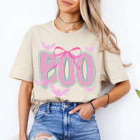 Coquette Halloween Sweatshirt and T-Shirt Pink Bow Boo Spooky Season Women Cute Preppy