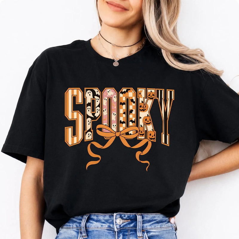 Coquette Halloween Sweatshirt and T-Shirt Spooky Bow Halloween Women Retro Cute