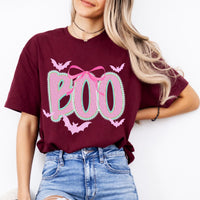 Coquette Halloween Sweatshirt and T-Shirt Pink Bow Boo Spooky Season Women Cute Preppy
