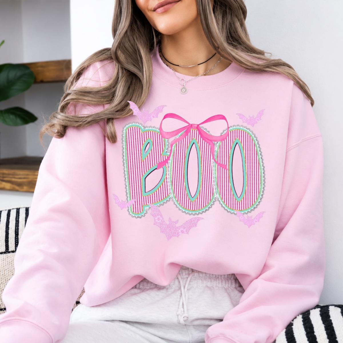 Coquette Halloween Sweatshirt and T-Shirt Pink Bow Boo Spooky Season Women Cute Preppy