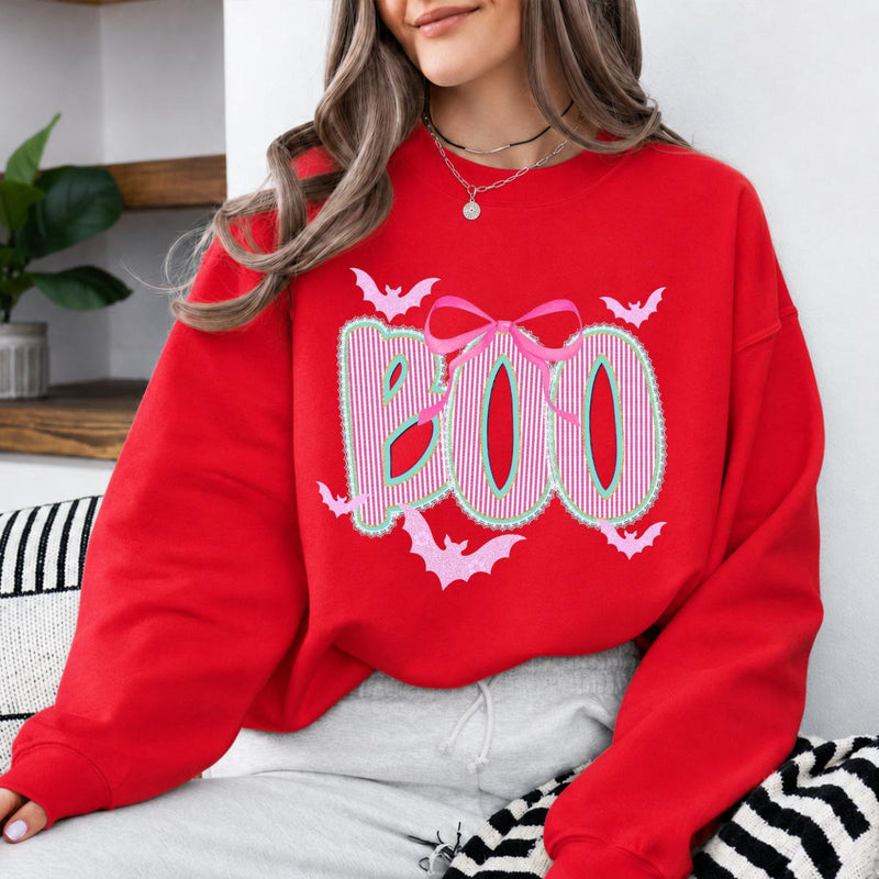 Coquette Halloween Sweatshirt and T-Shirt Pink Bow Boo Spooky Season Women Cute Preppy