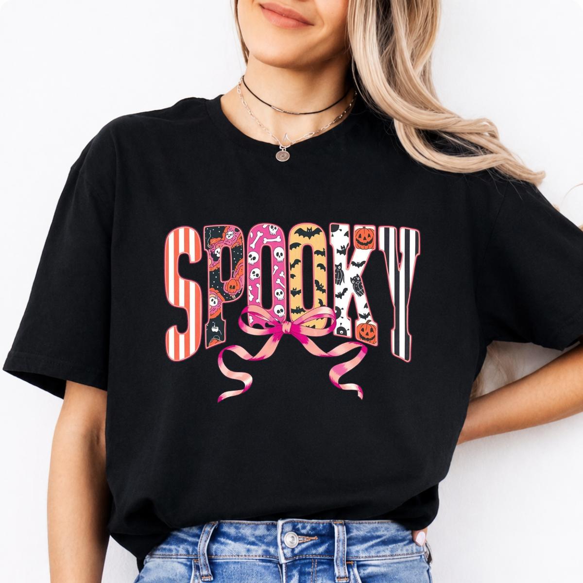 Coquette Halloween Sweatshirt and T-Shirt Spooky Bow Halloween Fall Spooky Season Women Cute Coquette