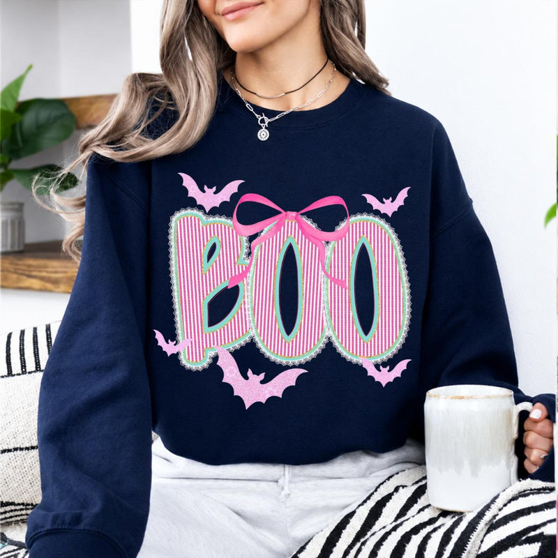 Coquette Halloween Sweatshirt and T-Shirt Pink Bow Boo Spooky Season Women Cute Preppy