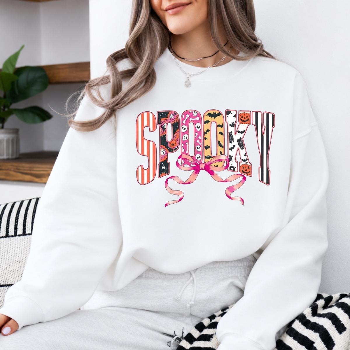 Coquette Halloween Sweatshirt and T-Shirt Spooky Bow Halloween Fall Spooky Season Women Cute Coquette
