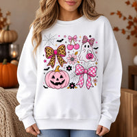 Coquette Halloween Sweatshirt Pink Ghost Pumpkin Bow Shirt Cute Spooky Season Girly Leopard Tee