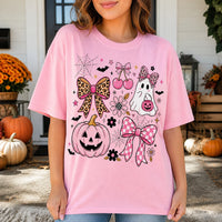 Coquette Halloween Sweatshirt Pink Ghost Pumpkin Bow Shirt Cute Spooky Season Girly Leopard Tee