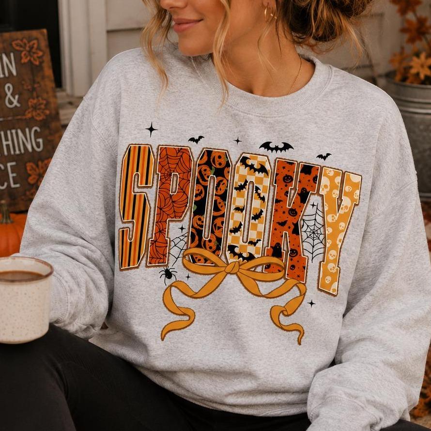 Coquette Halloween Sweatshirt SPOOKY Bow Fall Autumn Women Cute Retro