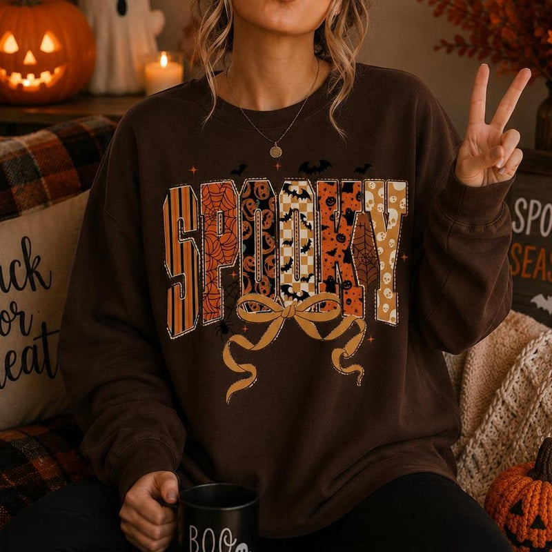 Coquette Halloween Sweatshirt SPOOKY Bow Fall Autumn Women Cute Retro