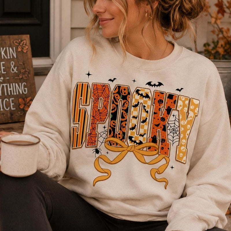 Coquette Halloween Sweatshirt SPOOKY Bow Fall Autumn Women Cute Retro