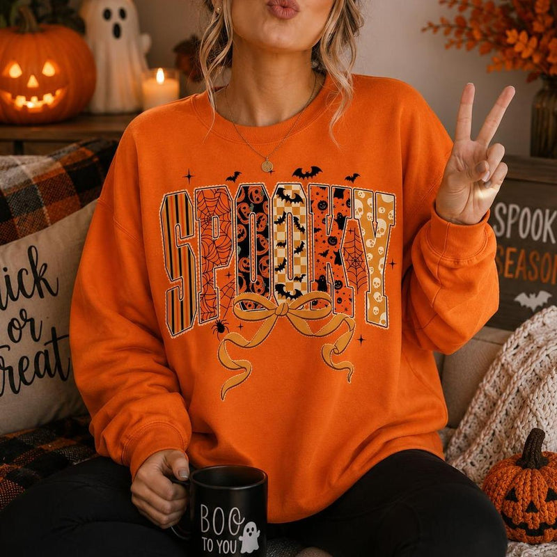 Coquette Halloween Sweatshirt SPOOKY Bow Fall Autumn Women Cute Retro