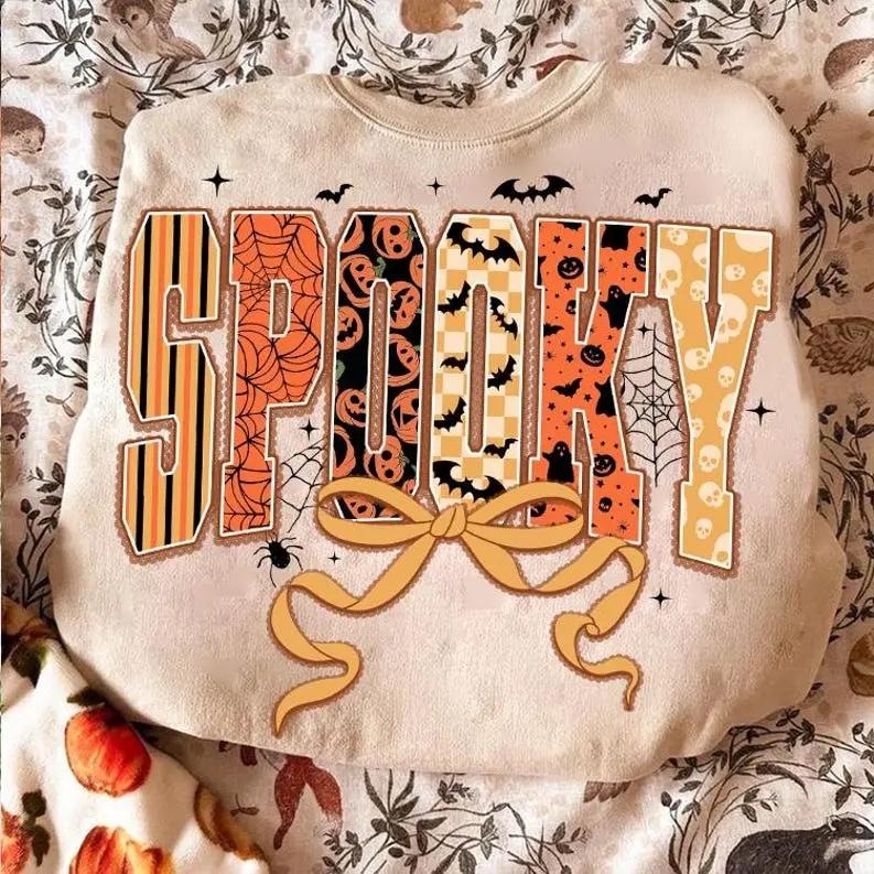 Coquette Halloween Sweatshirt SPOOKY Bow Fall Autumn Women Cute Retro