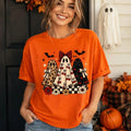 Coquette Halloween T-Shirt Retro Ghost Trio with Cherry Bows Fall Spooky Season Women Cute Aesthetic