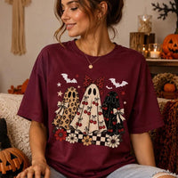 Coquette Halloween T-Shirt Retro Ghost Trio with Cherry Bows Fall Spooky Season Women Cute Aesthetic