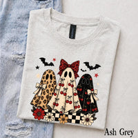 Coquette Halloween T-Shirt Retro Ghost Trio with Cherry Bows Fall Spooky Season Women Cute Aesthetic