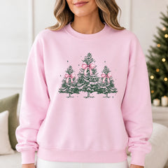 Coquette Pink Bow Christmas Tree Sweatshirt for Women Holiday Season