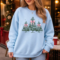 Coquette Pink Bow Christmas Tree Sweatshirt for Women Holiday Season
