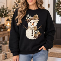 Coquette Snowman Bow Sweatshirt Cute Leopard Checkered Holiday Graphic Pullover Festive Winter Crewneck