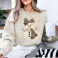 Coquette Snowman Sweatshirt, Leopard Bow Christmas, Cute Winter, Trendy Holiday Graphic Gift for Women