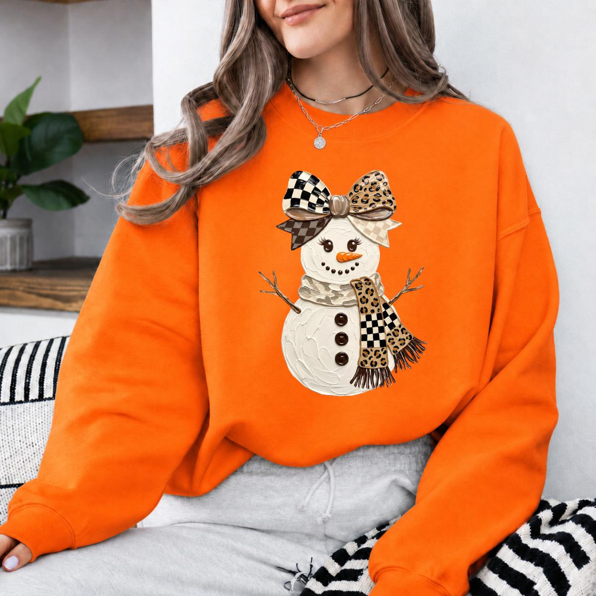 Coquette Snowman Sweatshirt, Leopard Bow Christmas, Cute Winter, Trendy Holiday Graphic Gift for Women