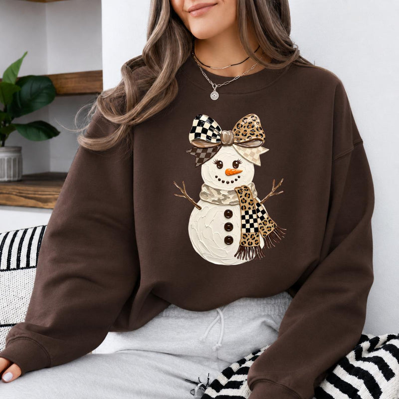 Coquette Snowman Sweatshirt, Leopard Bow Christmas, Cute Winter, Trendy Holiday Graphic Gift for Women