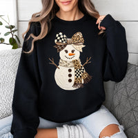 Coquette Snowman Sweatshirt, Leopard Bow Christmas, Cute Winter, Trendy Holiday Graphic Gift for Women