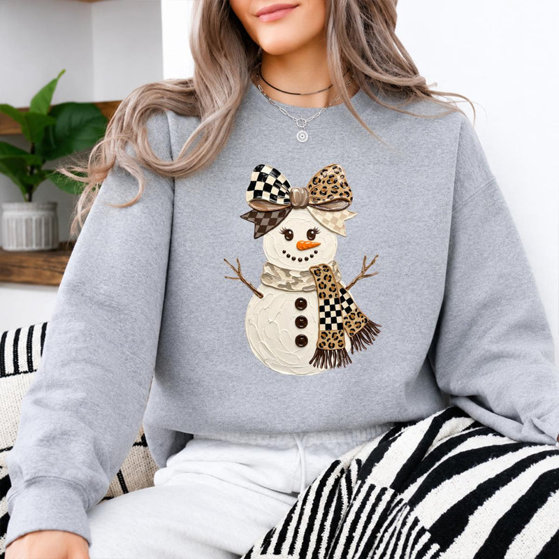 Coquette Snowman Sweatshirt, Leopard Bow Christmas, Cute Winter, Trendy Holiday Graphic Gift for Women