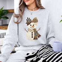 Coquette Snowman Sweatshirt, Leopard Bow Christmas, Cute Winter, Trendy Holiday Graphic Gift for Women
