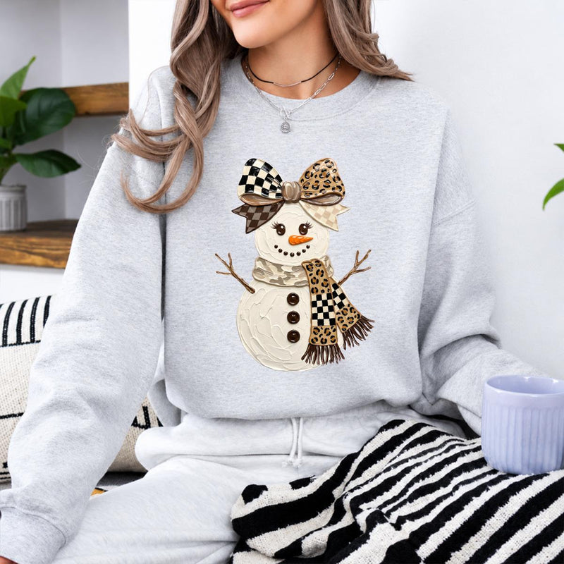 Coquette Snowman Sweatshirt, Leopard Bow Christmas, Cute Winter, Trendy Holiday Graphic Gift for Women