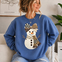 Coquette Snowman Sweatshirt, Leopard Bow Christmas, Cute Winter, Trendy Holiday Graphic Gift for Women
