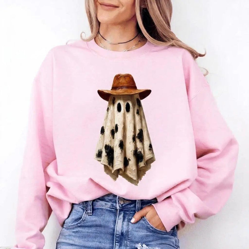 Cowboy Ghost T-Shirt Cowboy Hat Cow Print Western Halloween Unisex Rustic Fall Graphic