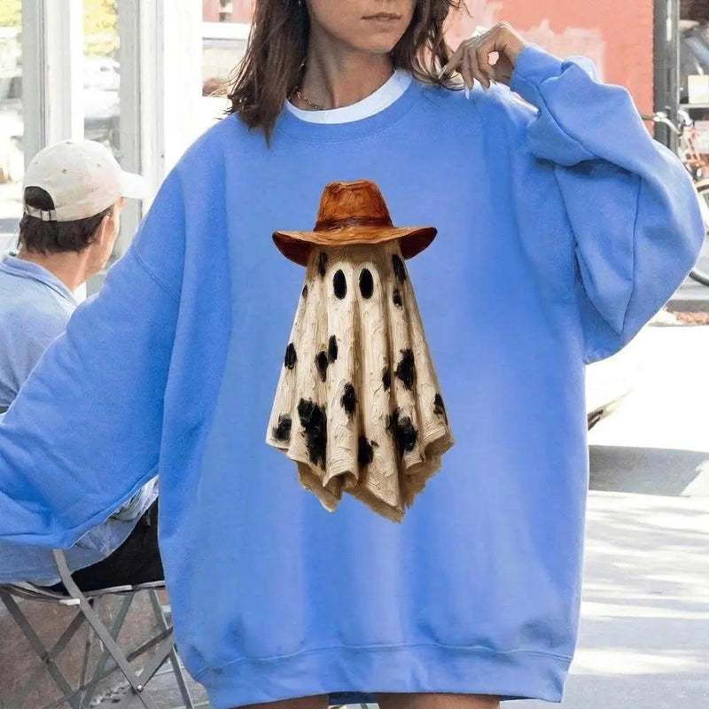Cowboy Ghost T-Shirt Cowboy Hat Cow Print Western Halloween Unisex Rustic Fall Graphic