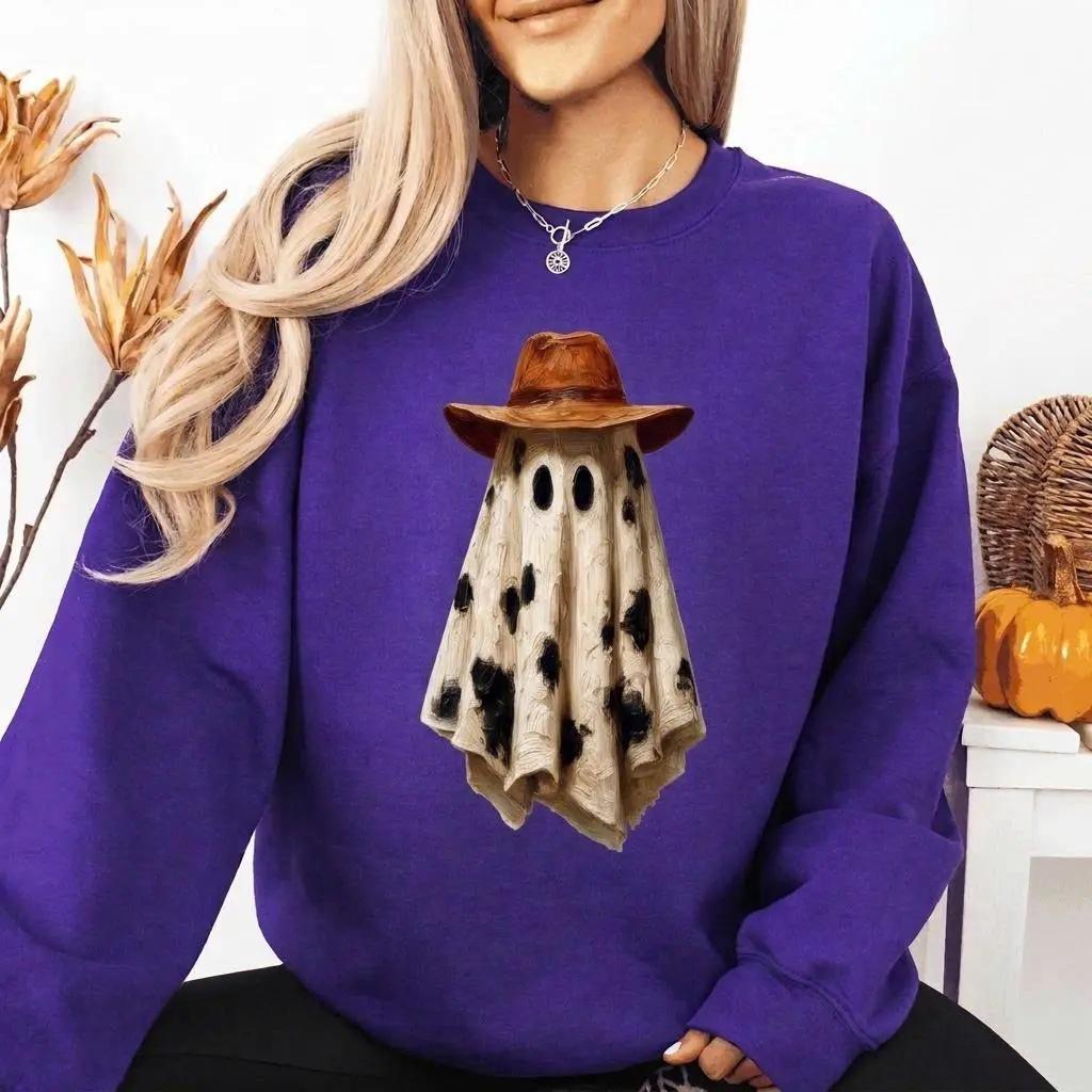 Cowboy Ghost T-Shirt Cowboy Hat Cow Print Western Halloween Unisex Rustic Fall Graphic