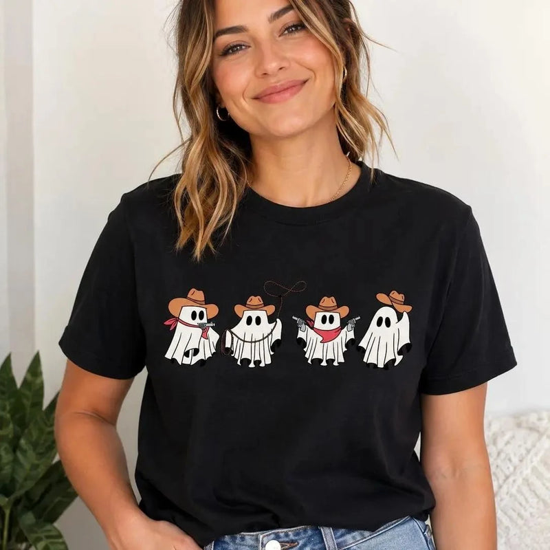 Cowboy Ghost T-Shirt Western Halloween Spooky Season Women Cute