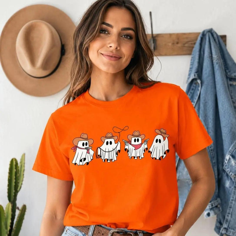 Cowboy Ghost T-Shirt Western Halloween Spooky Season Women Cute