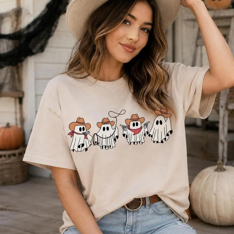 Cowboy Ghost T-Shirt Western Halloween Spooky Season Women Cute
