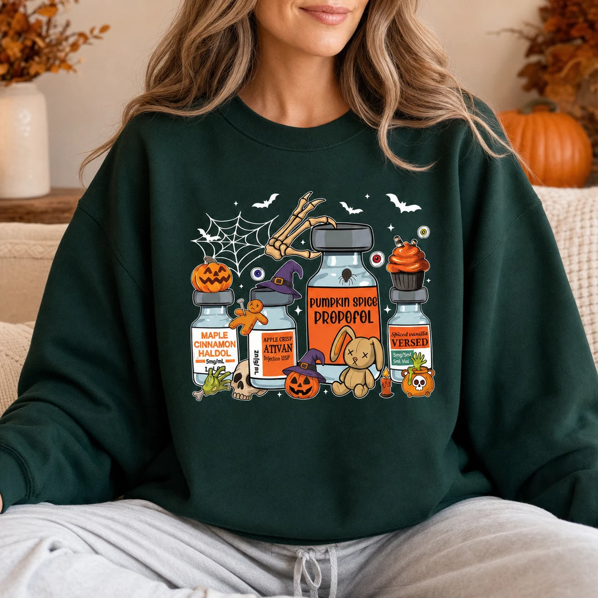 CRNA Halloween Shirt Pumpkin Spice Propofol Anesthesia T-Shirt Sweatshirt Spooky Fall Medical Graphic