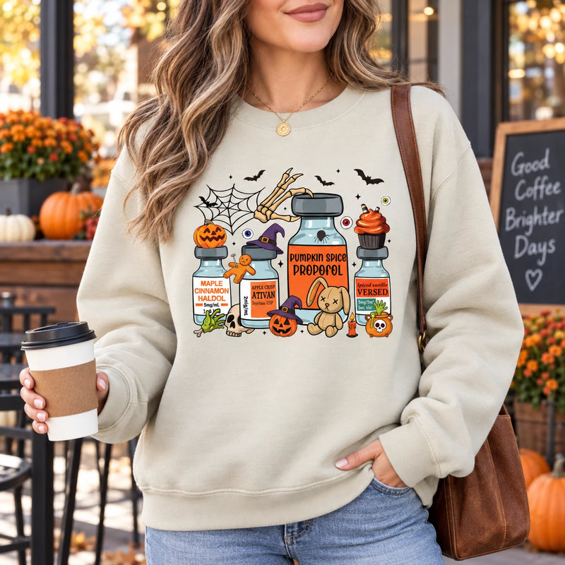 CRNA Halloween Shirt Pumpkin Spice Propofol Anesthesia T-Shirt Sweatshirt Spooky Fall Medical Graphic