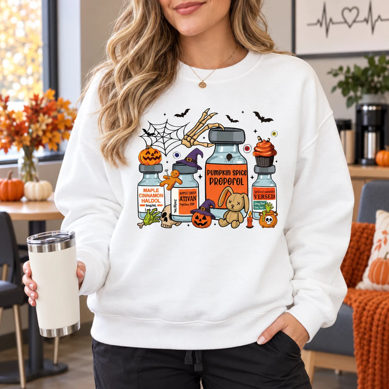 CRNA Halloween Shirt Pumpkin Spice Propofol Anesthesia T-Shirt Sweatshirt Spooky Fall Medical Graphic
