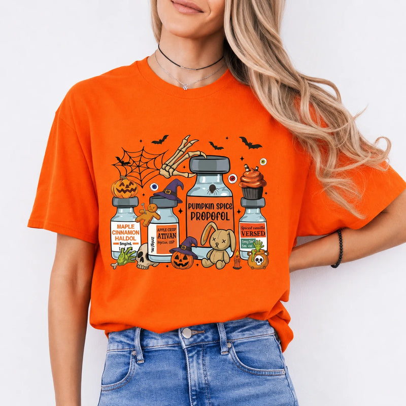 CRNA Halloween Shirt Pumpkin Spice Propofol Anesthesia T-Shirt Sweatshirt Spooky Fall Medical Graphic
