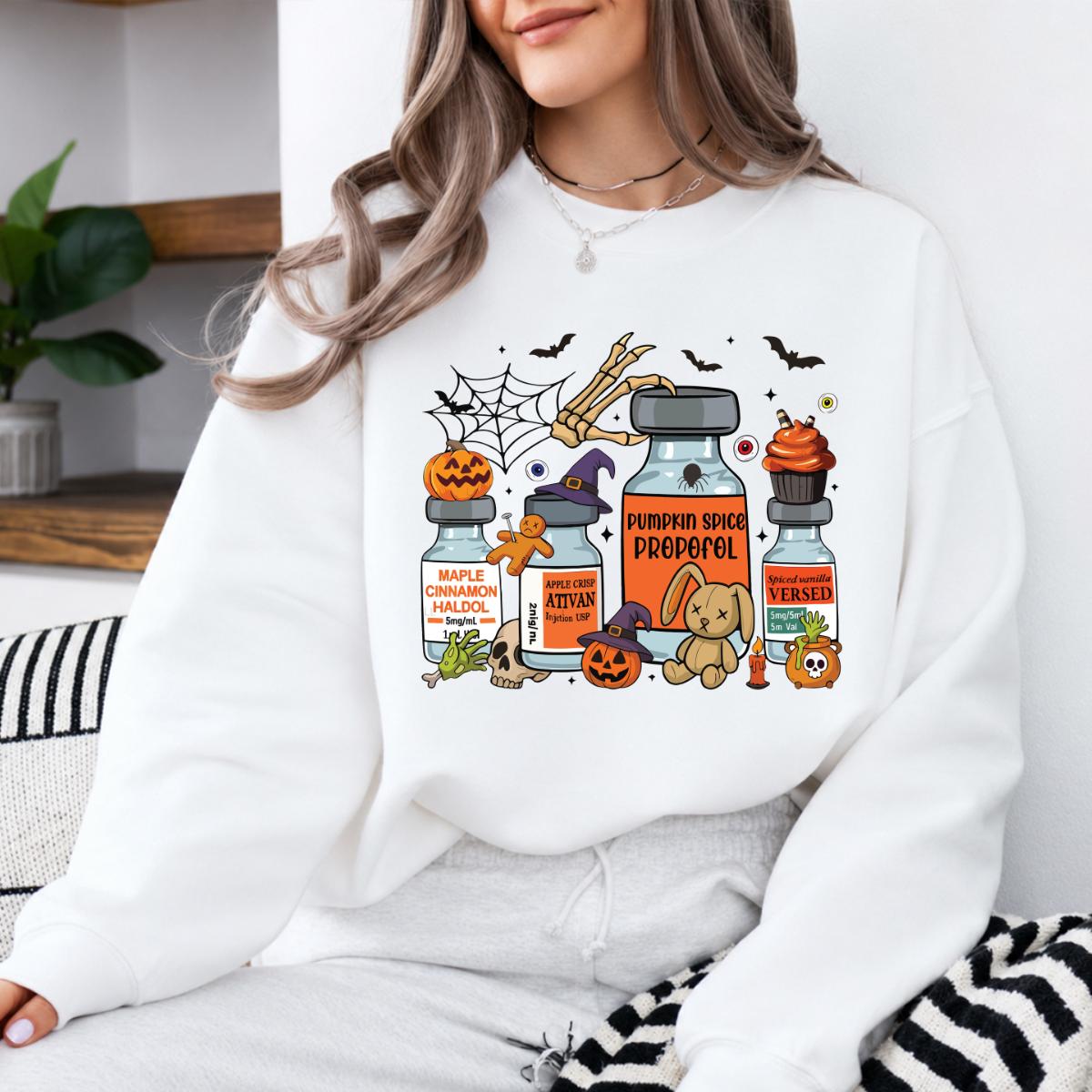 CRNA Halloween Sweatshirt and T-Shirt Pumpkin Spice Propofol Spooky Season Nurse Unisex Retro Graphic