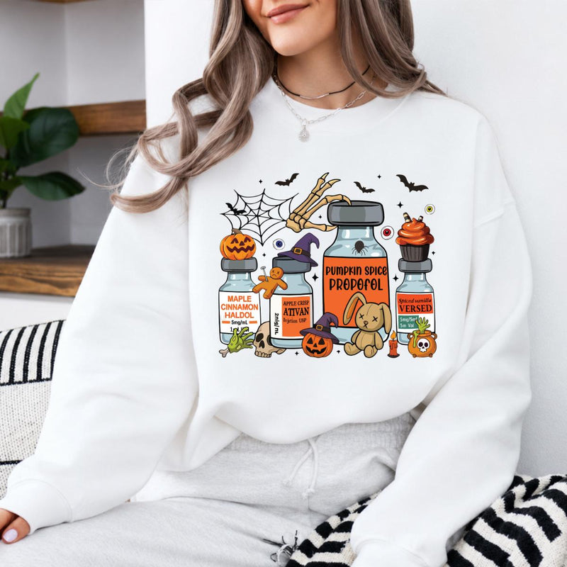 CRNA Halloween Sweatshirt and T-Shirt Pumpkin Spice Propofol Spooky Season Nurse Unisex Retro Graphic